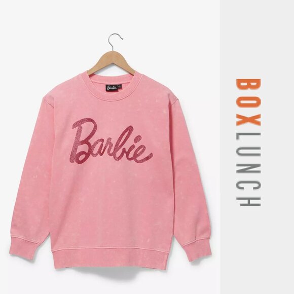 Box Lunch | Barbie Glitter Logo Women's Crewneck Sweatshirt | Size Medium - Picture 1 of 7